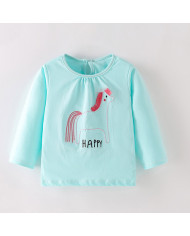 happy horse printing long sleeve girl kids cotton T-shirt