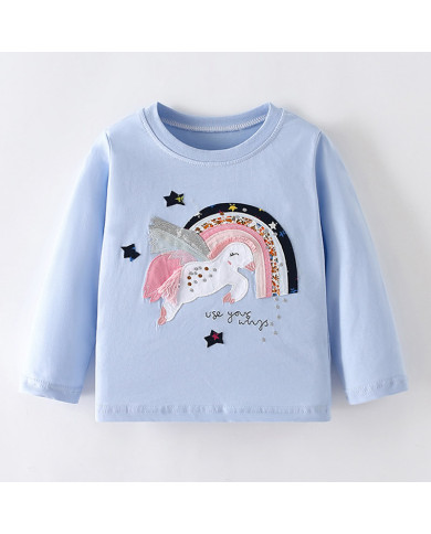 unicorn cartoon printing long sleeve girl kids cotton T-shirt