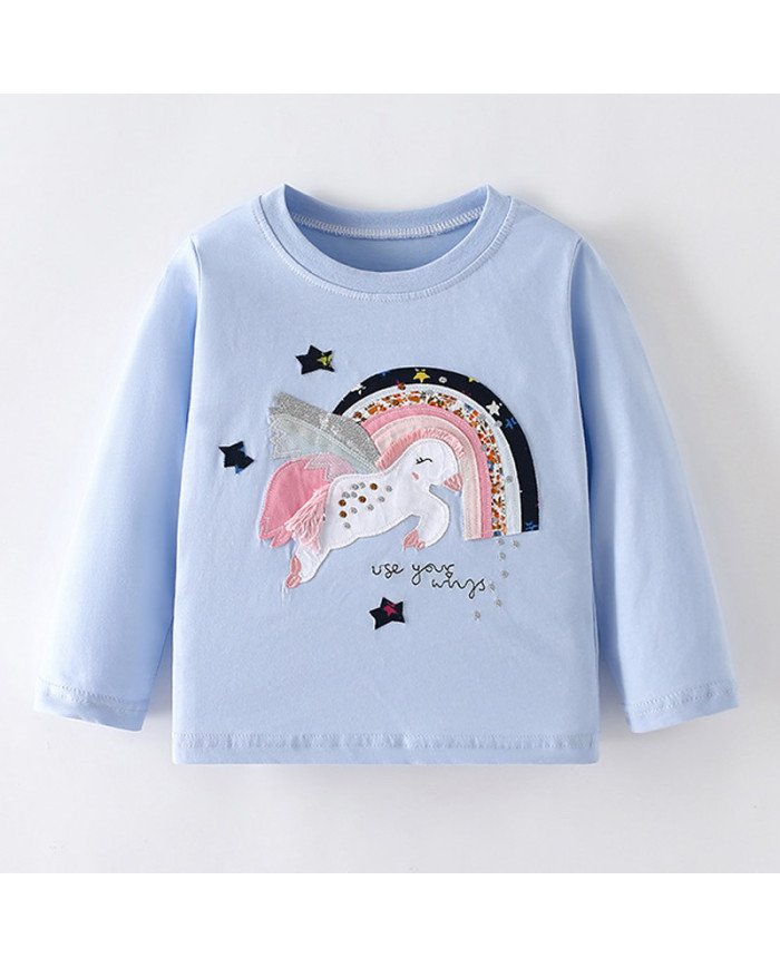 unicorn cartoon printing long sleeve girl kids cotton T-shirt