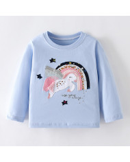 unicorn cartoon printing long sleeve girl kids cotton T-shirt