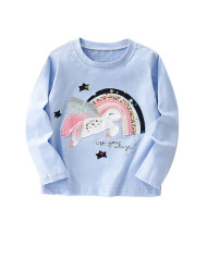 happy horse printing long sleeve girl kids cotton T-shirt