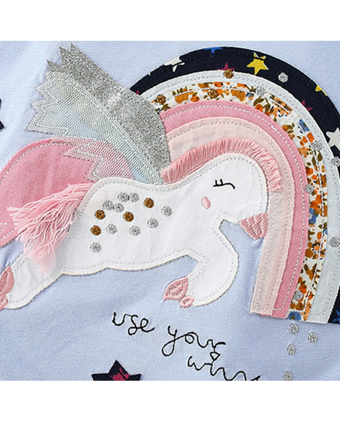unicorn cartoon printing long sleeve girl kids cotton T-shirt
