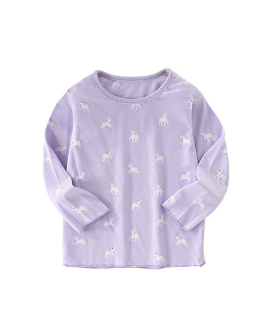 autumn horse printing long sleeve kids cotton T-shirt