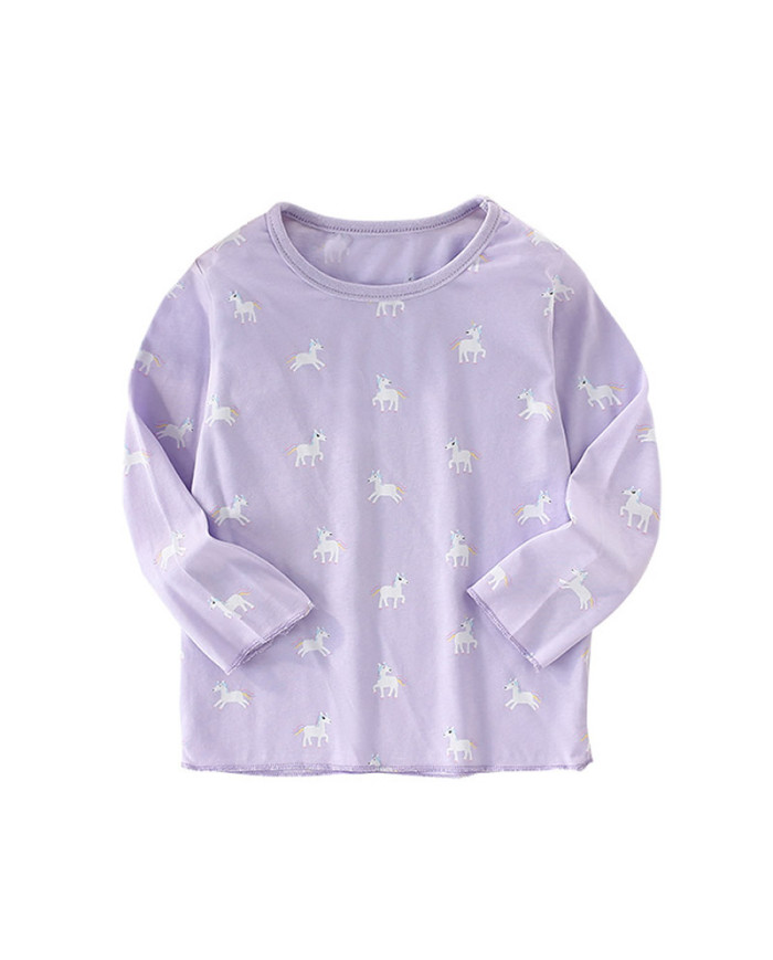 autumn horse printing long sleeve kids cotton T-shirt