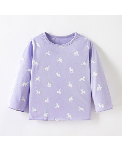 autumn horse printing long sleeve kids cotton T-shirt