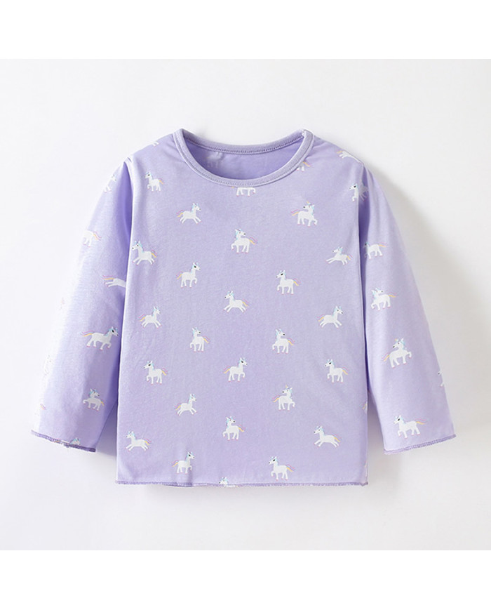 autumn horse printing long sleeve kids cotton T-shirt