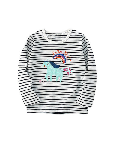 autumn stripe horse printing long sleeve kids cotton T-shirt
