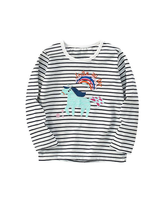 autumn stripe horse printing long sleeve kids cotton T-shirt
