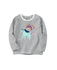 autumn stripe horse printing long sleeve kids cotton T-shirt