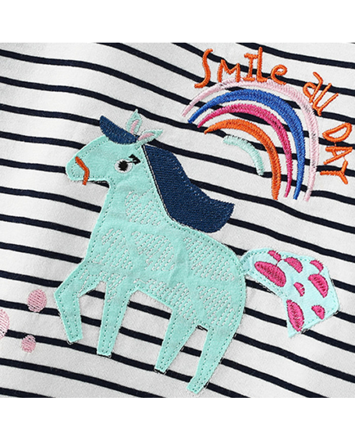 autumn stripe horse printing long sleeve kids cotton T-shirt