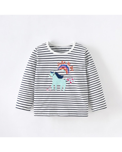 autumn stripe horse printing long sleeve kids cotton T-shirt