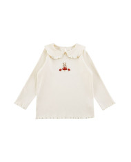 cute embroid bear long sleeve lapel girl cotton T-shirt