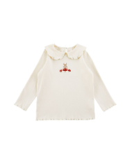 cute embroid rabit long sleeve lapel girl cotton T-shirt