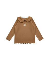 cute embroid bear long sleeve lapel girl cotton T-shirt