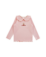 cute embroid bear long sleeve lapel girl cotton T-shirt