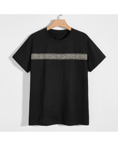 summer men leisure round collar black T-shirt