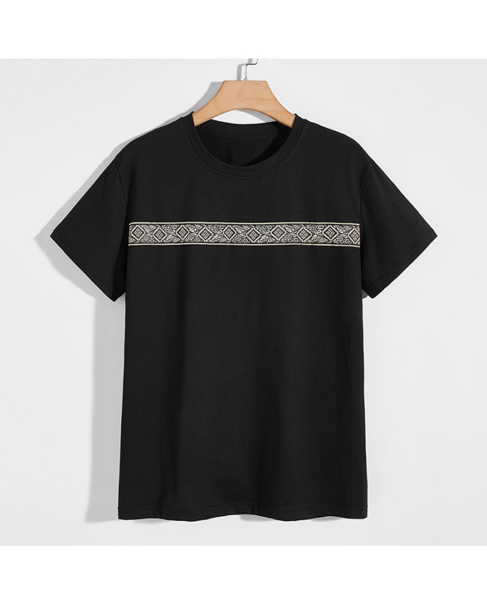 summer men leisure round collar black T-shirt