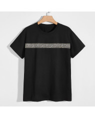 summer men leisure round collar black T-shirt