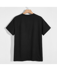 summer men leisure round collar black T-shirt