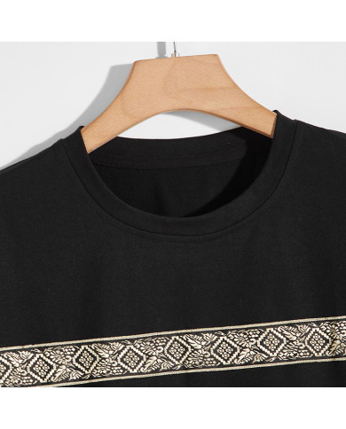 summer men leisure round collar black T-shirt