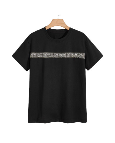 summer men leisure round collar black T-shirt