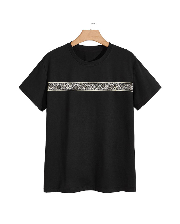 summer men leisure round collar black T-shirt
