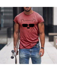 summer men leisure round collar black T-shirt