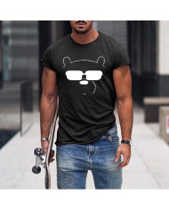 bear glasses print men personality short sleeve T-shirt