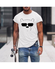 bear glasses print men personality short sleeve T-shirt