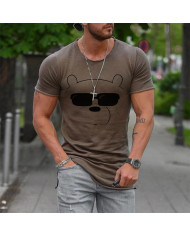 bear glasses print men personality short sleeve T-shirt