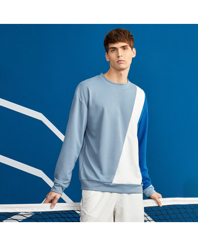 autumn men leisure stand collar blue long sleeve T-shirt