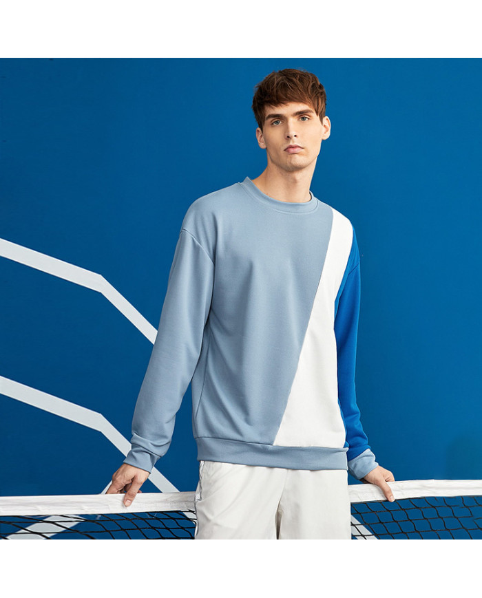 autumn men leisure stand collar blue long sleeve T-shirt