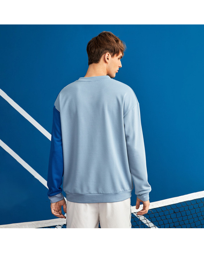autumn men leisure stand collar blue long sleeve T-shirt