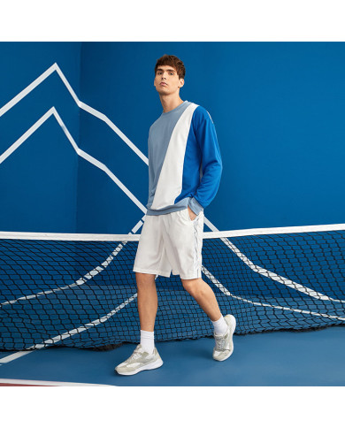 autumn men leisure stand collar blue long sleeve T-shirt