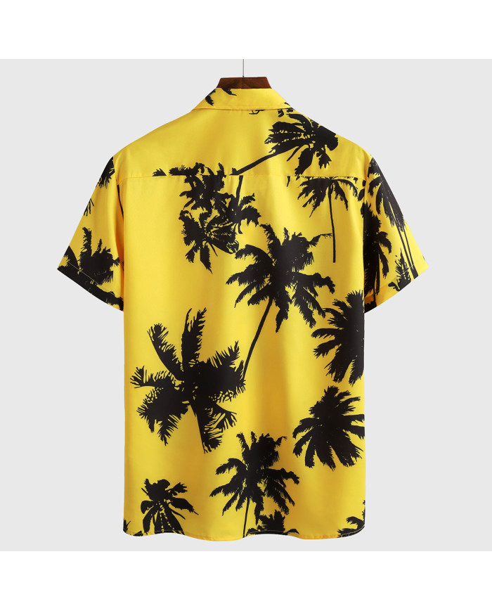 summer men printing Hawaii style thin cardigan T-shirt