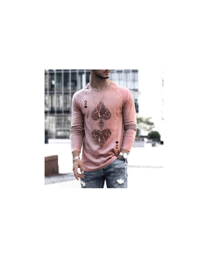 autumn men heart printing street fashion long sleeve T-shirt