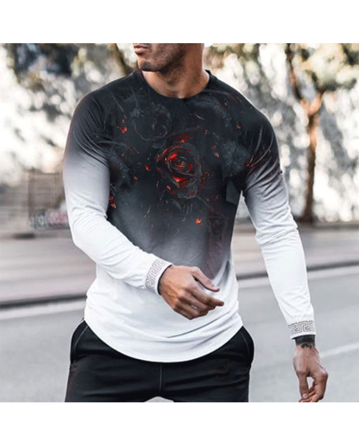 men floral slim long sleeve underlay T-shirt
