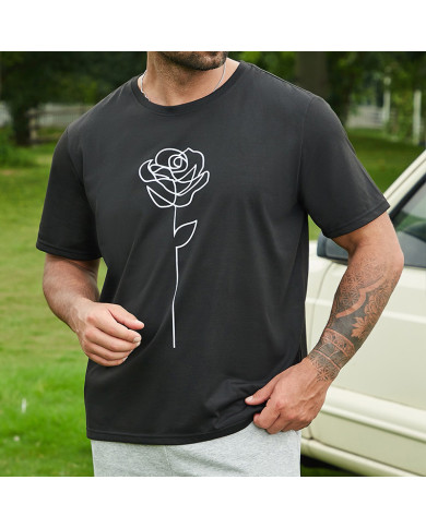 men printing flower short  sleeve T-shirt