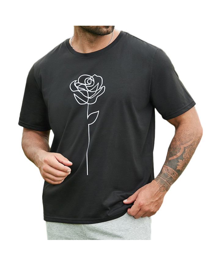men printing flower short  sleeve T-shirt